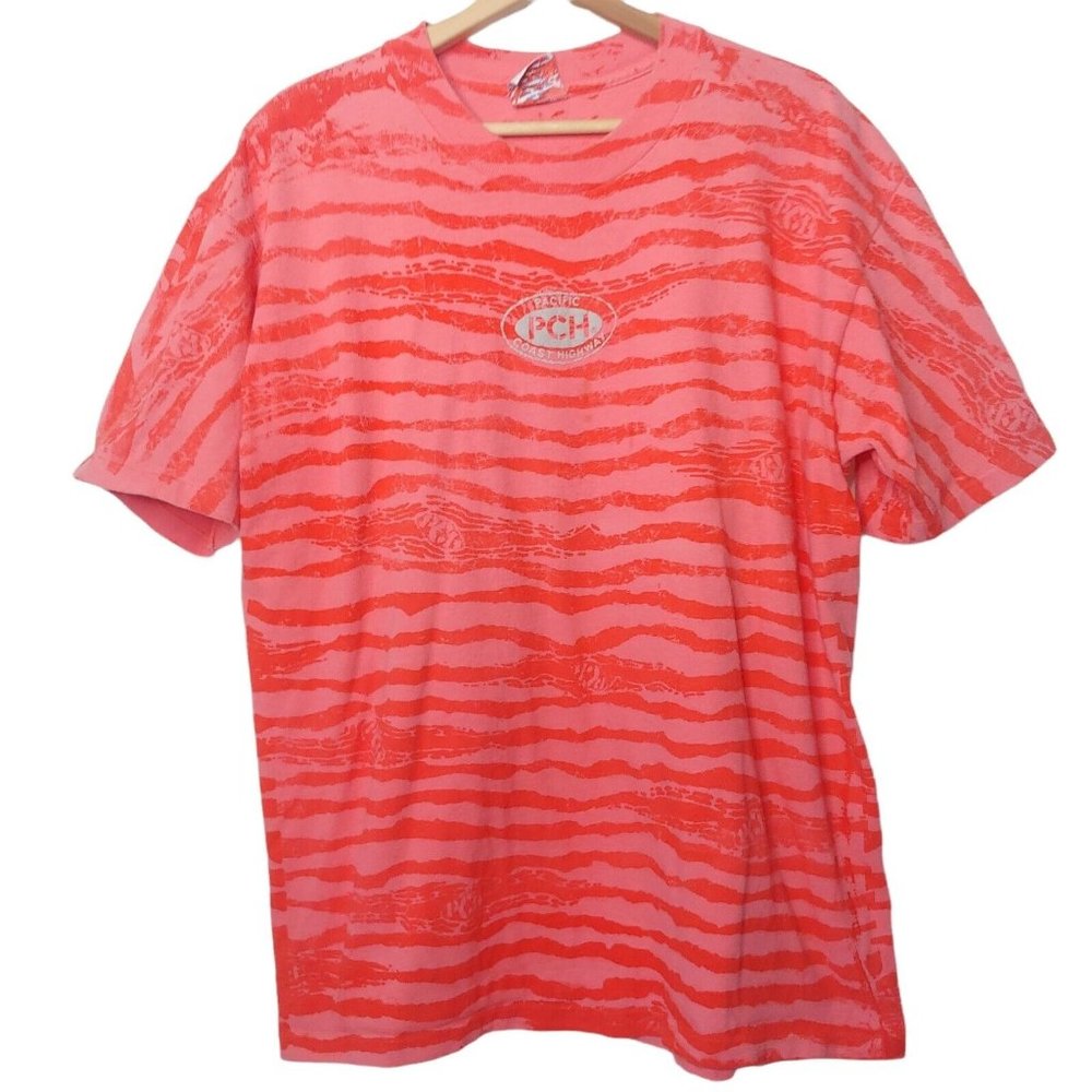 Vintage Pacific Coast Highway Men XL Single Stitch T Shirt Orange All Overprint